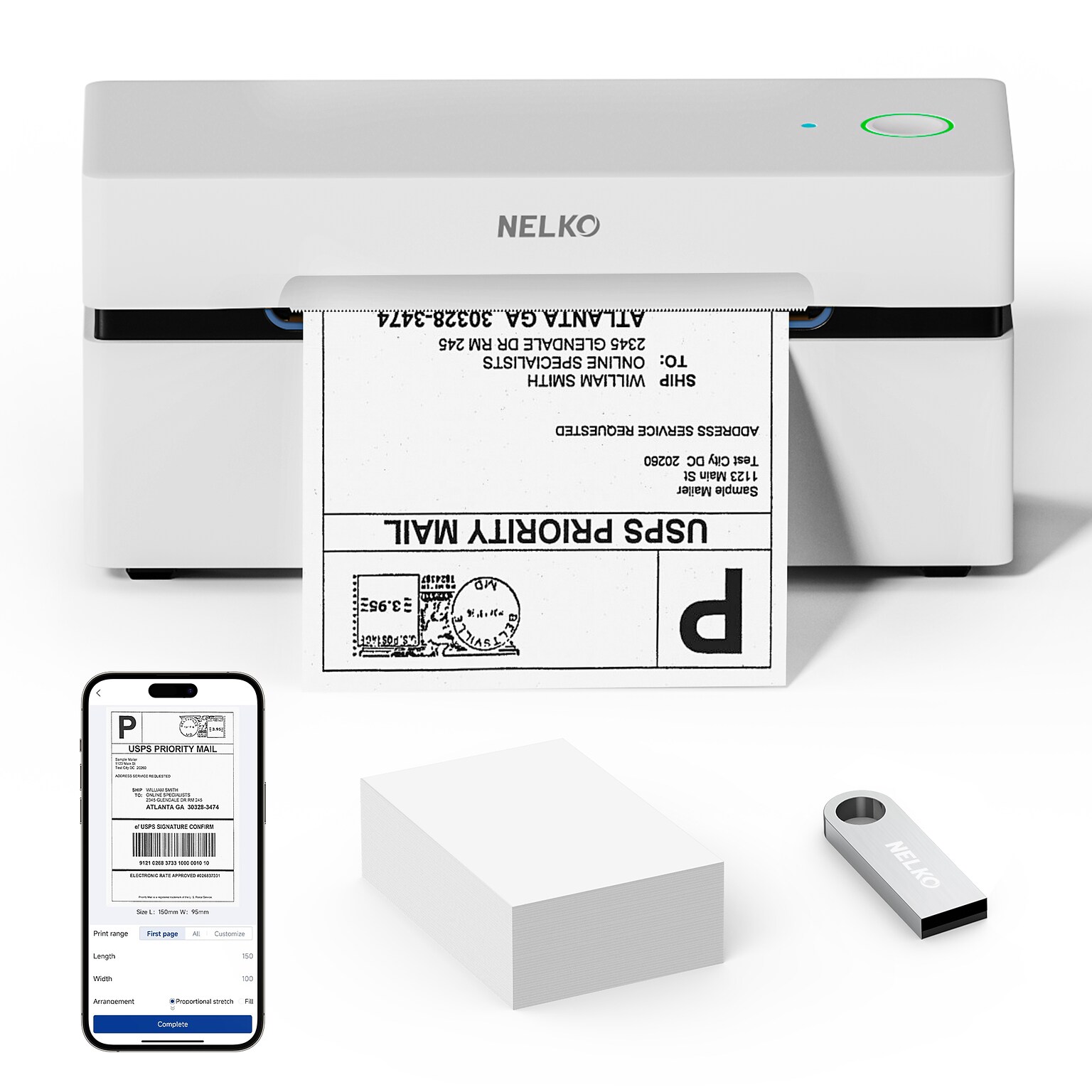 Nelko PL80E Bluetooth Thermal Label Printer, White (US-PL80EWH-100150WH-500S)