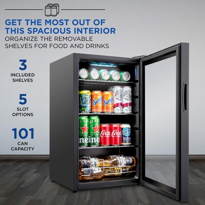 Ivation Freestanding Mini Fridge w/ Glass Door, 101 Can Capacity, Black (IVABC1010B)
