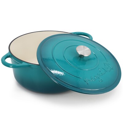 MegaChef Cast Iron 6.35 Qt. Dutch Oven, Teal (935122263M)