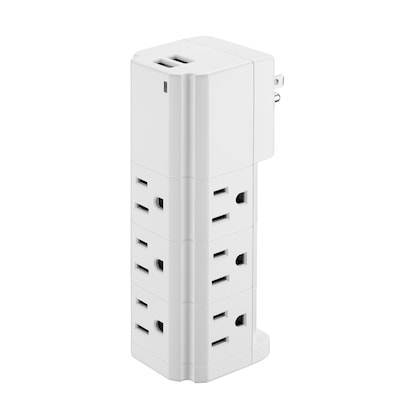 LAX Multi-Charging 9-Outlet Tower Surge Protector with 2 USB Ports, White