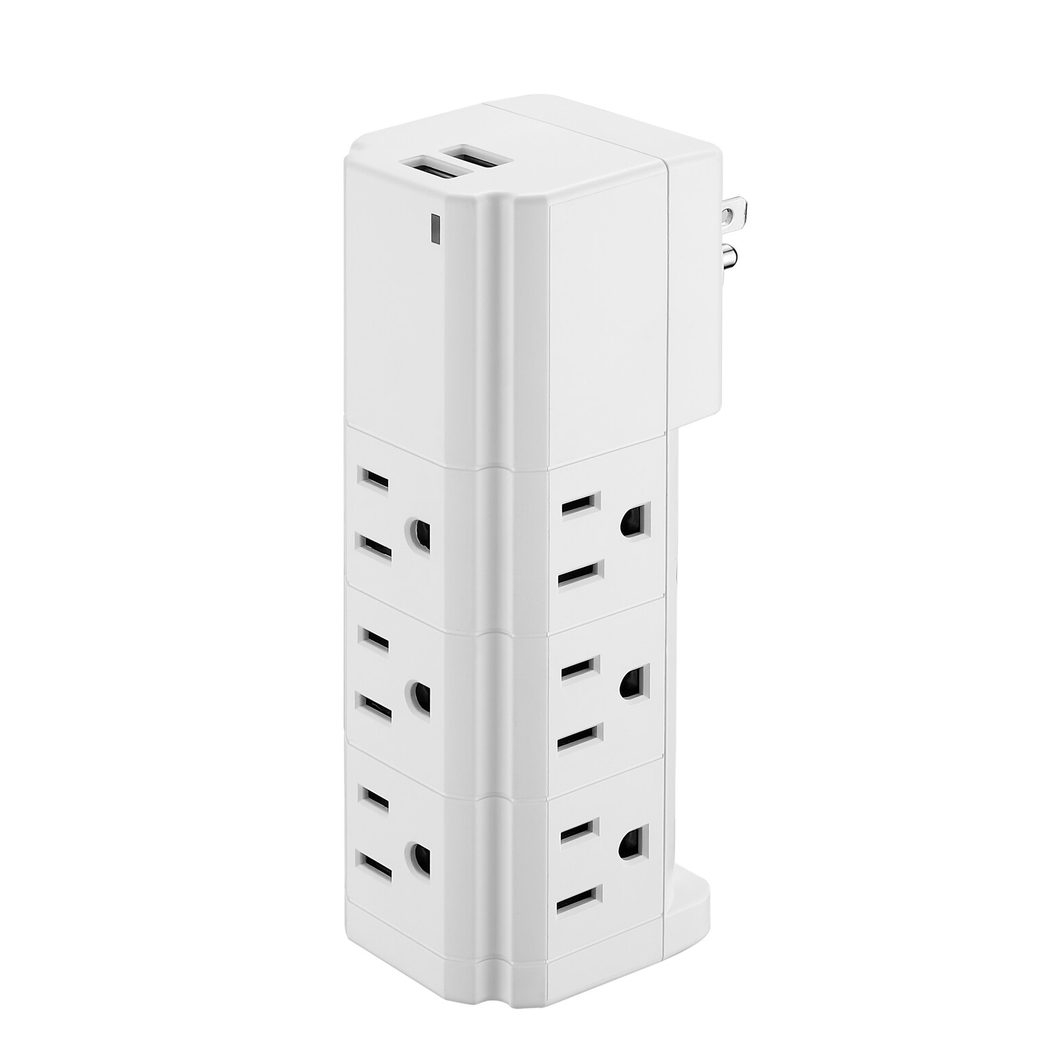 LAX Multi-Charging 9-Outlet Tower Surge Protector with 2 USB Ports, White