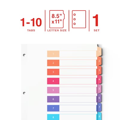 Staples Numeric Table of Contents Dividers, 1–10 Tabs, Multicolor (ST63703ST62965)