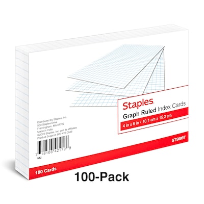 Staples™ 4 x 6 Index Card, Graph Ruled, White, 100/Pack (TR50997)