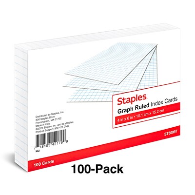 Staples™ 4" x 6" Index Card, Graph Ruled, White, 100/Pack (TR50997)