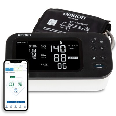 Omron 10 Series Bluetooth Upper Arm Blood Pressure Monitor, Black/White (BP7465)