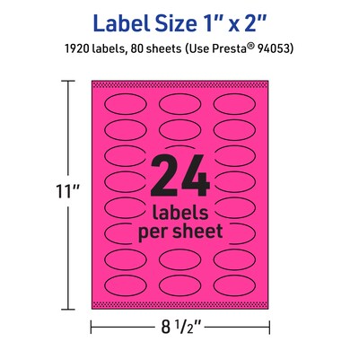Avery Laser/Inkjet Oval Multipurpose Labels, 1" x 2", Neon Magenta, 1920/Box (94053)