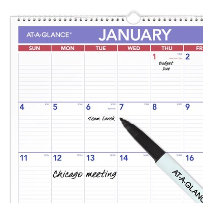 2026 AT-A-GLANCE 15.5" x 22.75" Monthly Dry Erase Wall Calendar, White/Purple (PMLM03-28-26)
