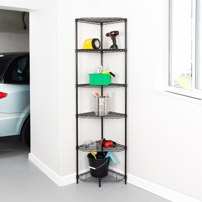 Honey-Can-Do 6-Tier Compact Triangle Corner Shelving Unit, Black (SHF-10005)