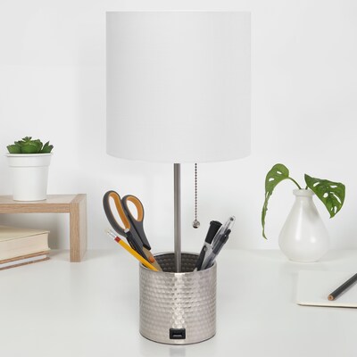 Creekwood Home 18.5" LED Table Lamp with USB Port, Brushed Nickel (CWT-1007-BN)