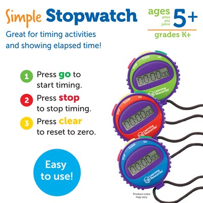 Learning Resources Simple 3 Button Stopwatch, Assorted Colors (LER0808)