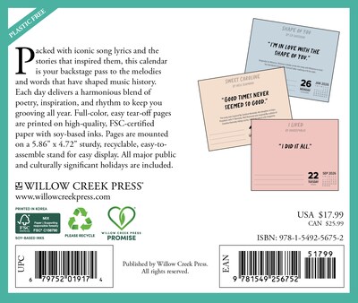 2026 Willow Creek Lyrics to Live By 6.2 x 5.4 Day-to-Day Calendar (56752)