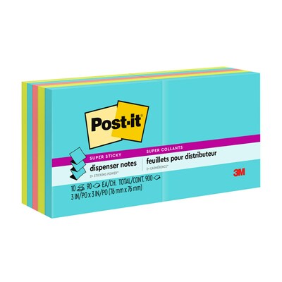 Post-it Pop-up Super Sticky Notes, 3" x 3", Supernova Neons, 90 Sheets/Pad, 10 Pads/Pack (R330-10SSMIA)