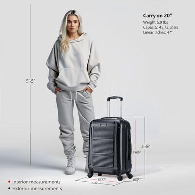 InUSA Pilot 20" Hardside Carry-On Suitcase, 4-Wheeled Spinner, TSA Checkpoint Friendly, Black (IUPIL00S-COA)