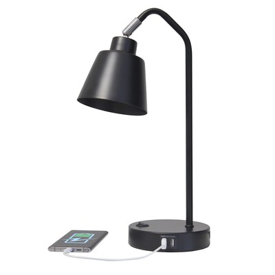 Simple Designs Sleek Essentials LED Desk Lamp, 16", with USB Ports, Black (LD1071-BLK)