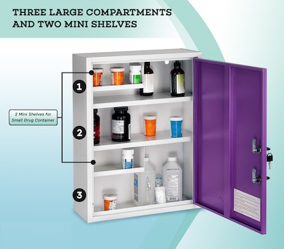 Viva Comfort Dual Lock Surface-Mount Medicine Medical Cabinet, 1.1 cu. ft., Purple (ADI999-04-PUR-MK)