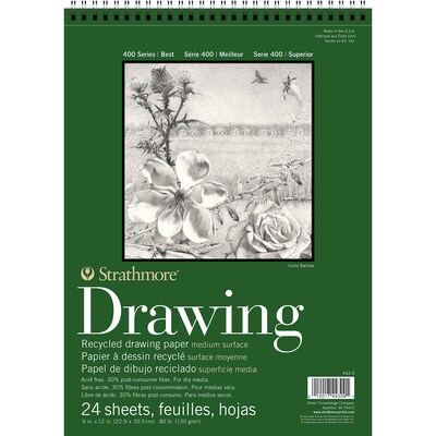 Strathmore 400 Series 9 x 12 Wire Bound Drawing Sketch Pad, 24 Sheets/Pad, 3/Bundle (STTP443903-3)