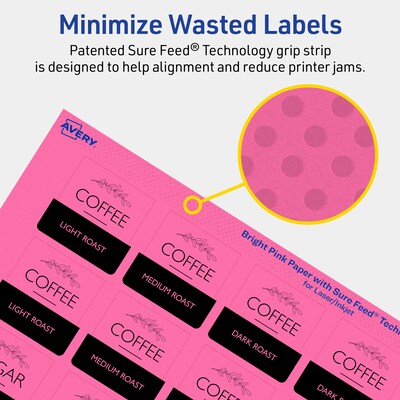 Avery Laser/Inkjet Square Multipurpose Labels, 1.5" x 1.5", Bright Pink, 200/Pack (94106)