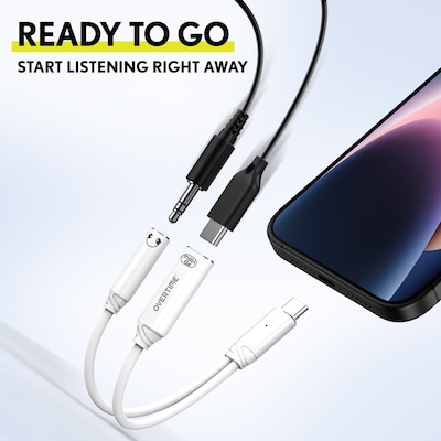 Overtime USB-C to USB-C & 3.5mm Audio and 100W Charging Splitter Adapter, White (OADCTC35WH)