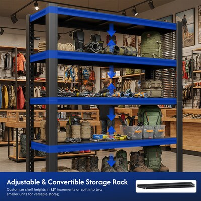 FlexiSpot 5-Shelf Metal Garage Storage Rack with Pegboard, 78" x 47.2" x 18", Black (CJ029-DJ)