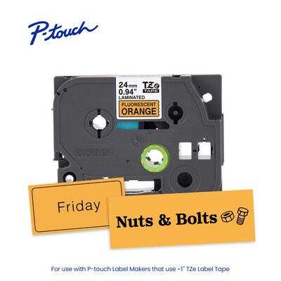 Brother P-touch Laminated Label Tape, ~1" x 16.4', Black on Fluorescent Orange (TZeB51)