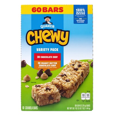 Quaker Chewy Granola Bar Variety Pack, 0.84 oz., 60 Bars/Box (220-00434)