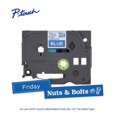 Brother P-touch Laminated Label Tape, 1/2" x 26.2', White on Blue (TZe535)