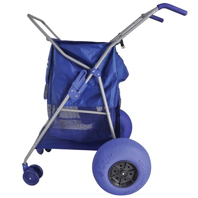 Rollx Big Balloon Wheel Foldable Beach Cart Storage Wagon for Sand with 13-In. Beach Tires, Blue (RLX1-1107)