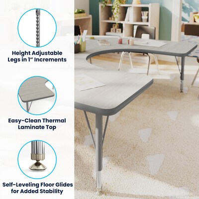 Flash Furniture Wren Horseshoe Activity Table, 66" x 60", Height Adjustable, Light Gray Top/Silver Frame (XUA6066HRSLGTP)