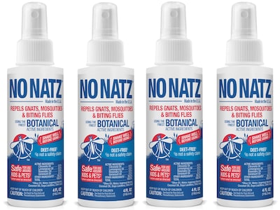 No Natz Natural DEET-Free Insect Repellent Spray for Gnats, Fresh Scent, 4oz, 4/Pack (BND04601)