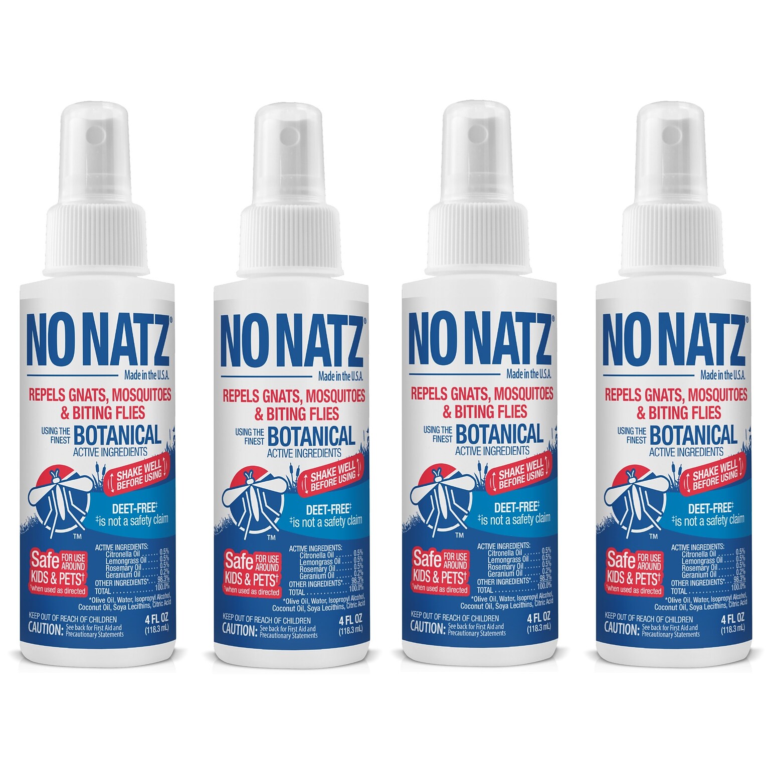 No Natz Natural DEET-Free Insect Repellent Spray for Gnats, Fresh Scent, 4oz, 4/Pack (BND04601)