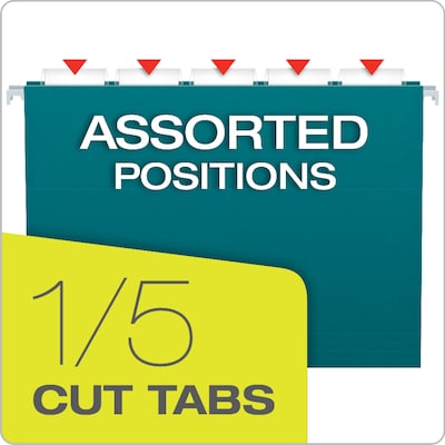 Pendaflex Recycled Hanging File Folders, 1/5 Tab, Letter Size, Teal, 25/Box (81614)