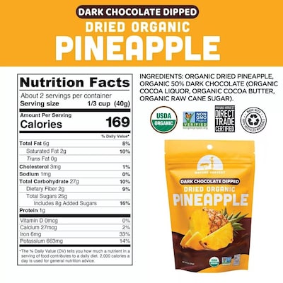 Mavuno Harvest Organic Dried Pineapple Dipped in Dark Chocolate Fruit Snacks, 3 oz., 6 Bags/Pack (MAHW-CPA26PK)