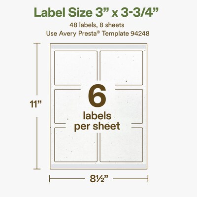 Avery Hemp Rectangle Laser/Inkjet Multipurpose Labels, 3" x 3-3/4", Off-White (48/Pack)