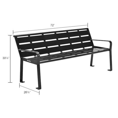 Global Industrial 6' Outdoor Horizontal Steel Slat Park Bench w/ Back, Black (436975BK)
