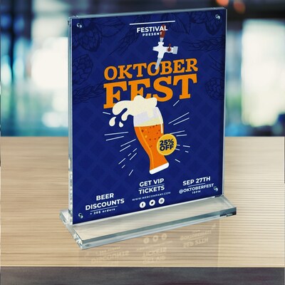 Azar Sign Holder, 8.5" x 11.625", Vertical, Table Top, Clear, Acrylic (104778)