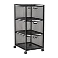 Mind Reader 3-Drawer Mobile Organizer Storage Cart with Wheels, Metal, Black (3TWHEEL-BLK)