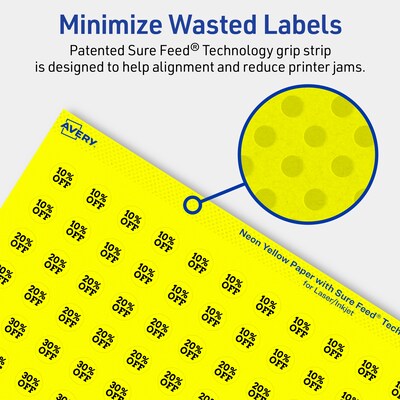 Avery Laser/Inkjet Round Multipurpose Labels, 0.5" Dia., Neon Yellow, 6160/Pack (94503)