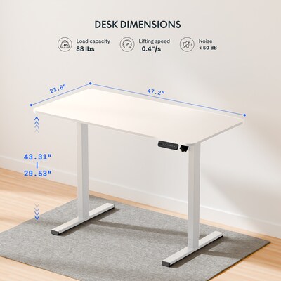 FlexiSpot FQ2 48"W Electric Rectangular Adjustable Standing Desk, White (FQ2W-1260)