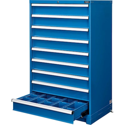 Global Industrial Modular Drawer Cabinet, 9 Drawers, w/Lock, 36"W x 24"D x 57"H, Blue