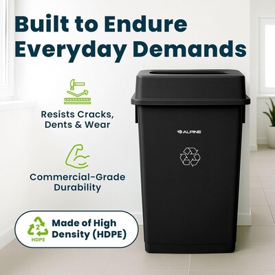 Alpine Industries Plastic Indoor Slim Commercial Trash Can with Lid, 23 Gallon, Black (477-BLK-PKG1)