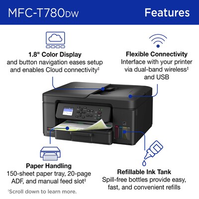 Brother INKvestment Tank MFC-T780DW Wireless Color All-In-One Supertank Inkjet Printer, Best for Home Office