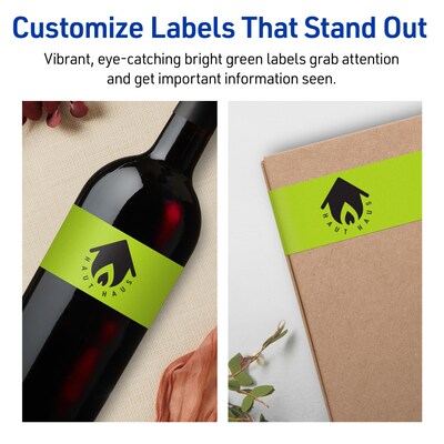 Avery Laser/Inkjet Multipurpose Rectangle Labels, 11" x 4.25", Bright Green, 160/Box (94266)