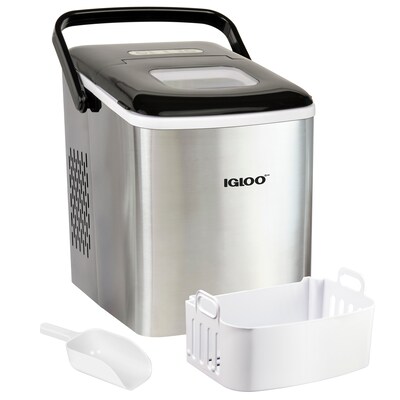 Igloo 26-Pound Automatic Self-Cleaning Portable Countertop Ice Maker Machine With Handle, Stainless Steel (IGLICEB26HNSS)