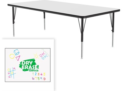 Correll Rectangular Activity Table, 72 x 30, Height-Adjustable, Frosty White/Black (A3072DE-REC-80