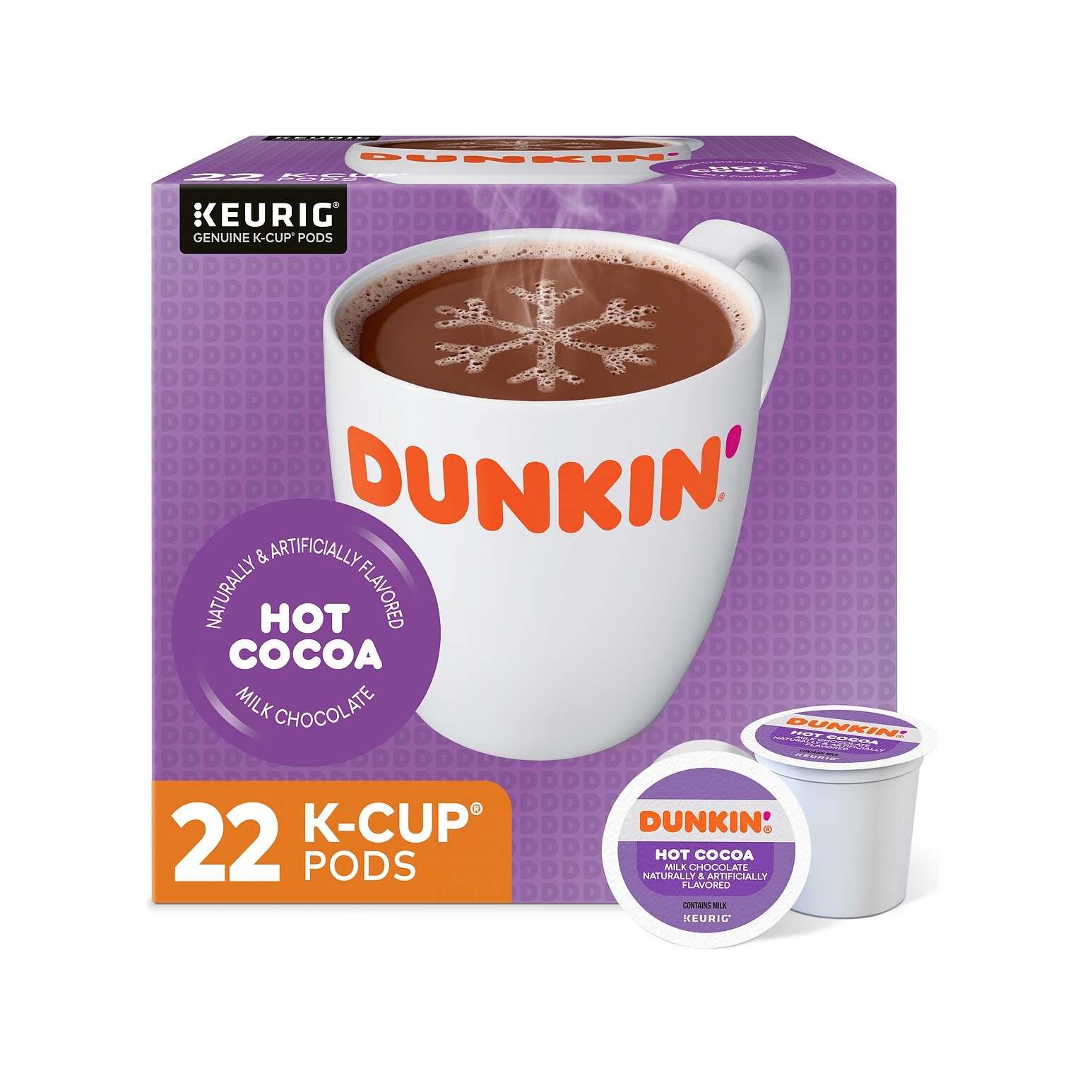 Dunkin Milk Chocolate Hot Cocoa, Keurig K-Cup Pod, 22/Box, 4 Boxes/Carton (611247377215CT)