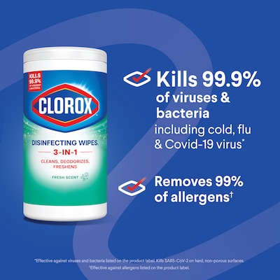 Clorox Disinfecting Wipes, Fresh Scent, 35 Wipes/Container, 12/Carton (01593CT)