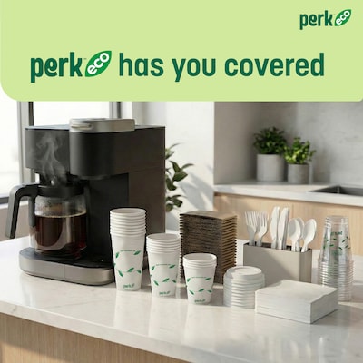 Perk™ Eco Compostable Paper Hot Cup, 12 Oz., White/Green, 500/Carton (PK56222CT)