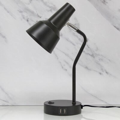 Simple Designs Sleek Essentials LED Desk Lamp, 15.2", with USB Ports, Black (LD1072-BLK)