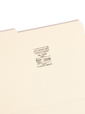 Smead Reinforced File Folder, 3 Tab, Letter Size, Manila, 100/Box (10434)