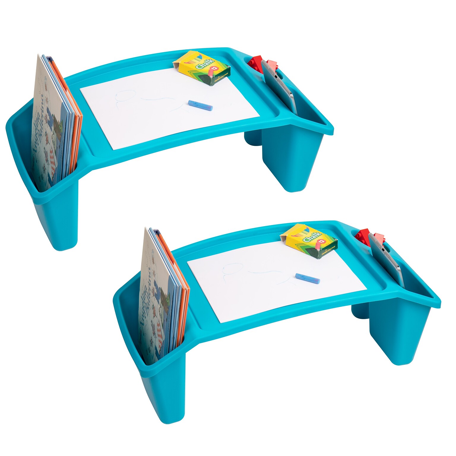 Mind Reader 10.75 x 22.25 Plastic Kids Lap Desk Activity Tray, Blue, 2/Pack (2KIDLAP-BLU)